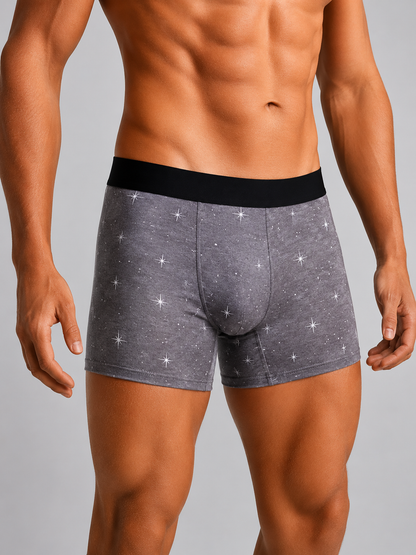 ZENVA Cosmic Charcoal Print Boxer Briefs for Men | Ultra-Soft Stretch | Premium Everyday Comfort (PACK OF 3)