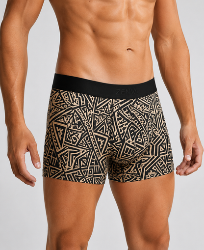 ZENVA Tribal Fusion Print Boxer Briefs for Men | Ultra-Soft Stretch | Premium Everyday Comfort (PACK OF 3)