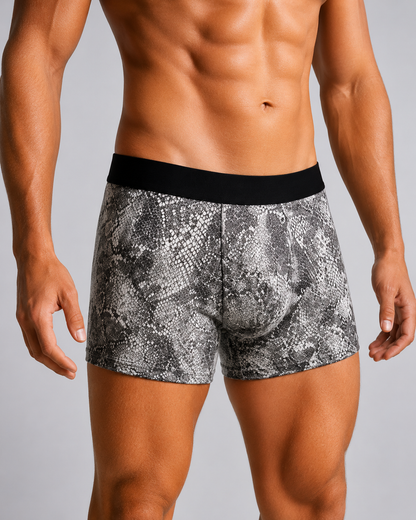 ZENVA Premium Men's Grey Snakeskin Boxer Briefs – Ultra Soft, Breathable & 4-Way Stretch (PACK OF 3)