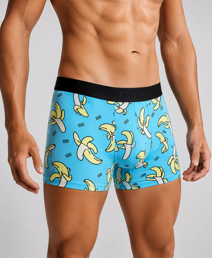 ZENVA Premium Men's Banana Print Boxer Briefs – Sky Blue | Ultra Soft, Breathable & 4-Way Stretch