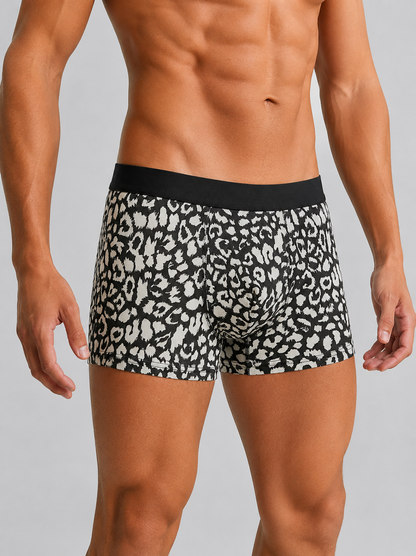 Men’s Leopard Print Boxer Briefs – Pack of 3 | Soft Stretch Trunks | Premium Everyday Underwear for Men