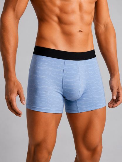 ZENVA Sky Blue Wave Print Boxer Briefs for Men | Ultra-Soft Stretch | Breathable Performance Underwear (PACK OF 3)