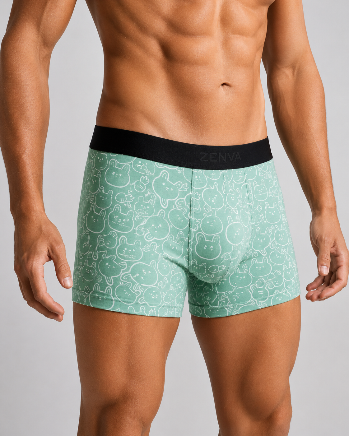 ZENVA Premium Sage Green Bunny Print Boxer Briefs for Men | Ultra-Soft Stretch | Breathable Everyday Underwear (PACK OF 3)