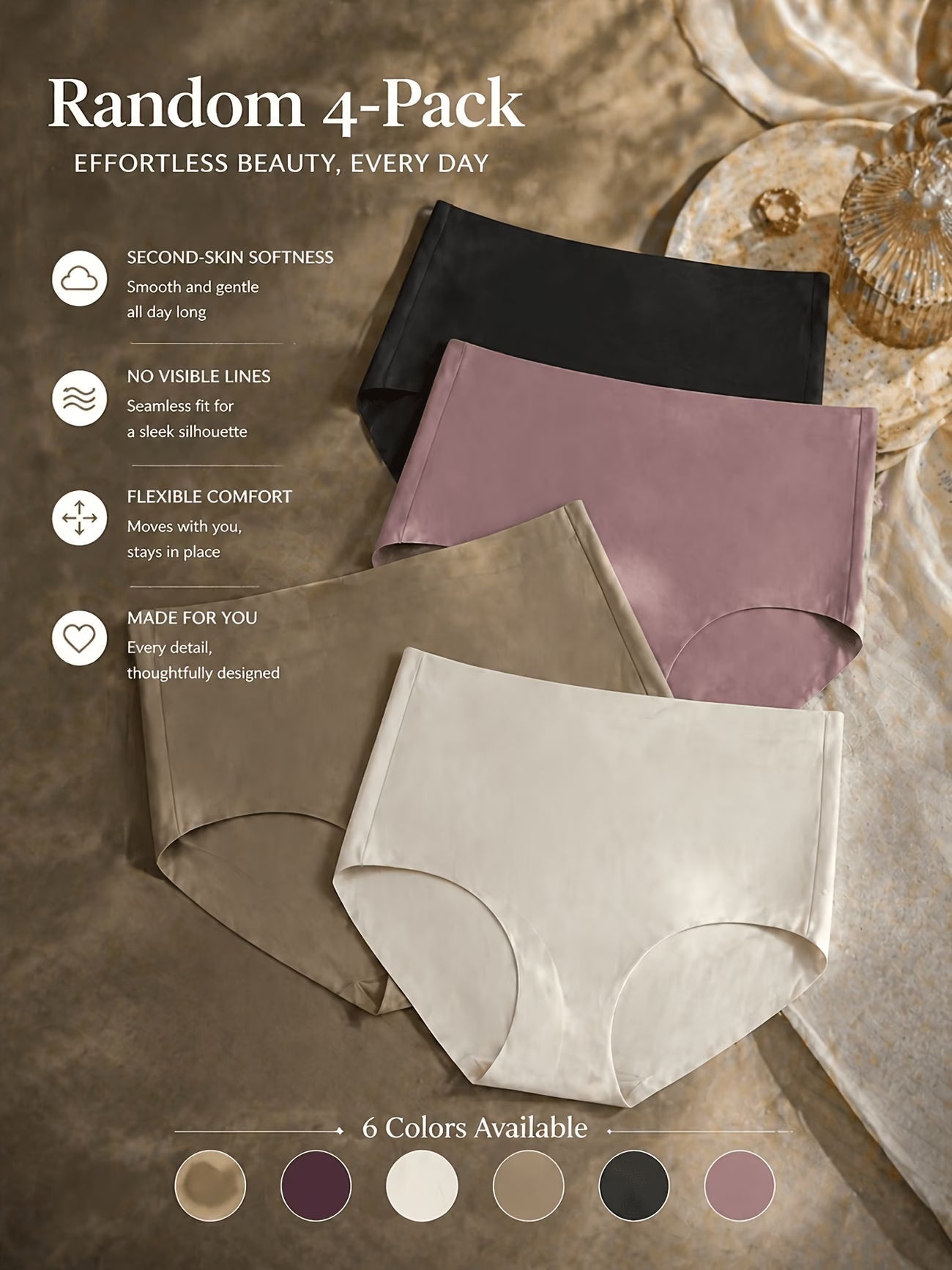 Women’s Ultra-Soft Seamless Panties | Breathable Stretch Mid-Waist Underwear for All-Day Comfort(PACK OF 4)