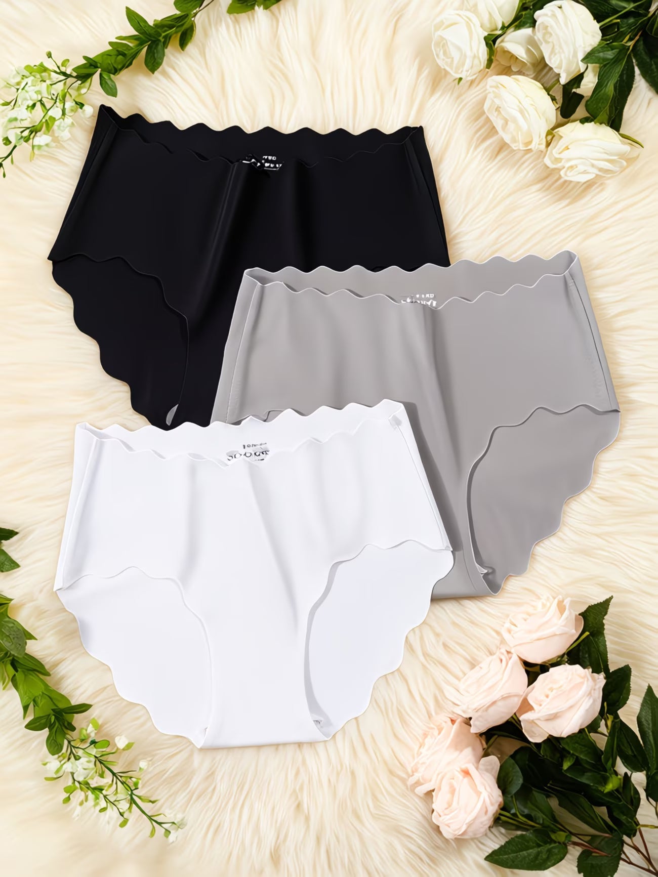 Women’s Seamless Scallop Edge Panties – Pack of 3 | No-Show Mid Waist Briefs | Soft Stretch Everyday Underwear