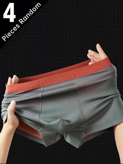 Silky Boxer Briefs Underwear - Thin Breathable Semi-Sheer Suitable for Daily Wear, Soft Cool Summer Briefs, Machine Washable Plain Color Plain for Casual & Everyday Use (Pack Of 4)