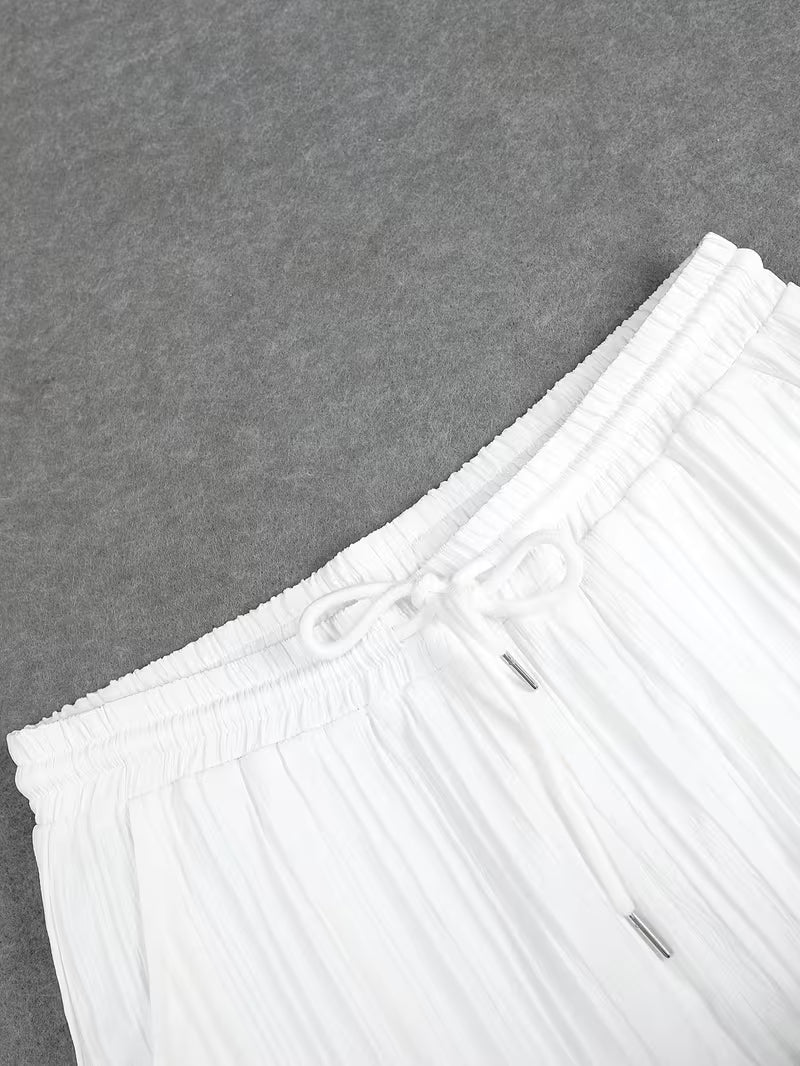 Men's Casual 2pcs Set, Featuring a Stand-up Collar Short-sleeve Cardigan and Elastic-waist Straight-leg Trousers, Suitable for Daily Casual Outings (White)