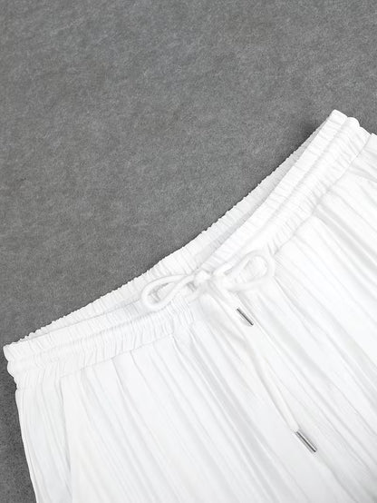Men's Casual 2pcs Set, Featuring a Stand-up Collar Short-sleeve Cardigan and Elastic-waist Straight-leg Trousers, Suitable for Daily Casual Outings (White)