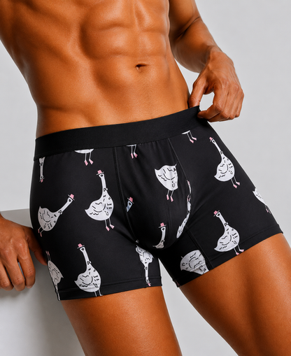 ZENVA Premium Goose Print Boxer Briefs for Men | Ultra-Soft Stretch | Breathable Mid-Rise Everyday Underwear (PACK OF 3)