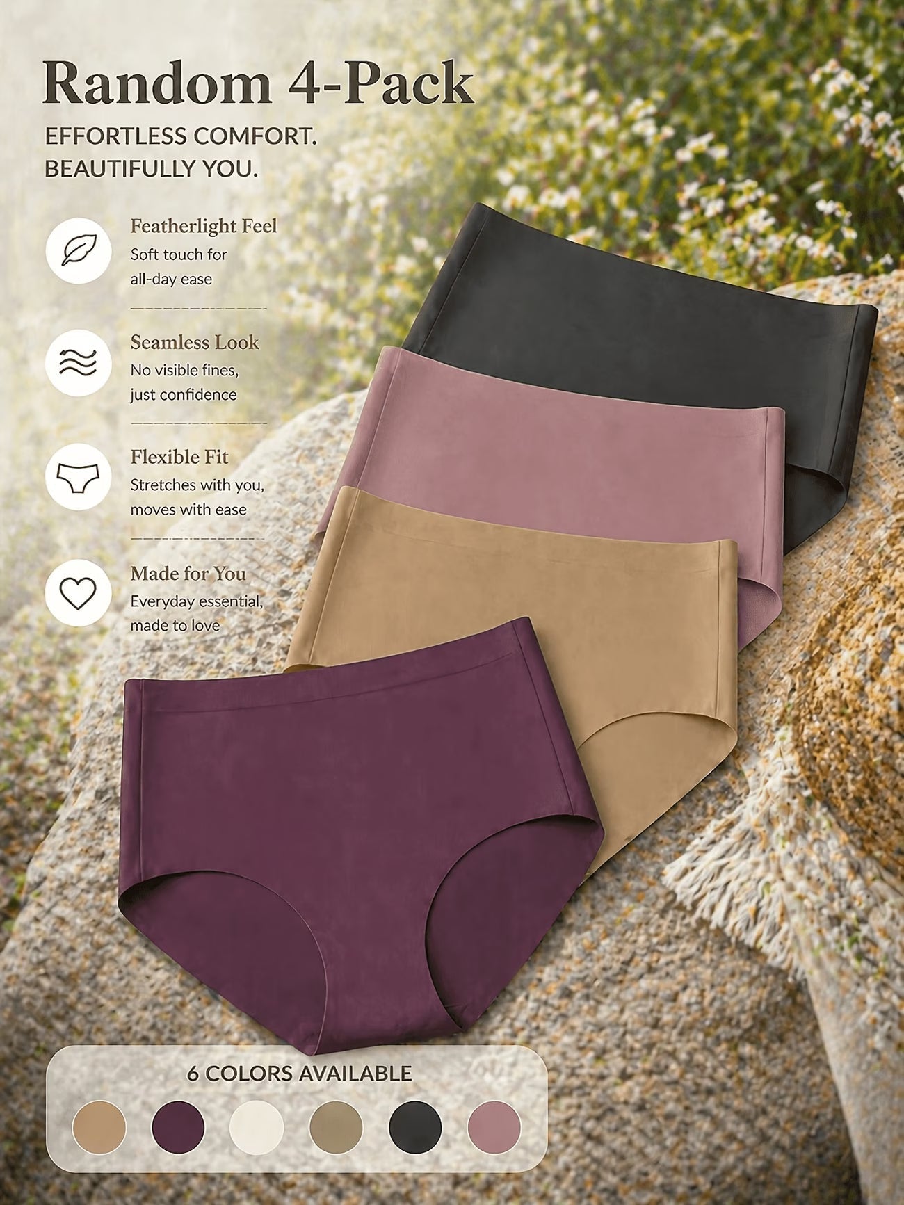 Women’s Ultra-Soft Seamless Panties | Breathable Stretch Mid-Waist Underwear for All-Day Comfort(PACK OF 4)