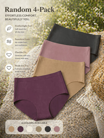 Women’s Ultra-Soft Seamless Panties | Breathable Stretch Mid-Waist Underwear for All-Day Comfort(PACK OF 4)