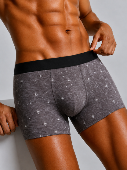 ZENVA Cosmic Charcoal Print Boxer Briefs for Men | Ultra-Soft Stretch | Premium Everyday Comfort (PACK OF 3)