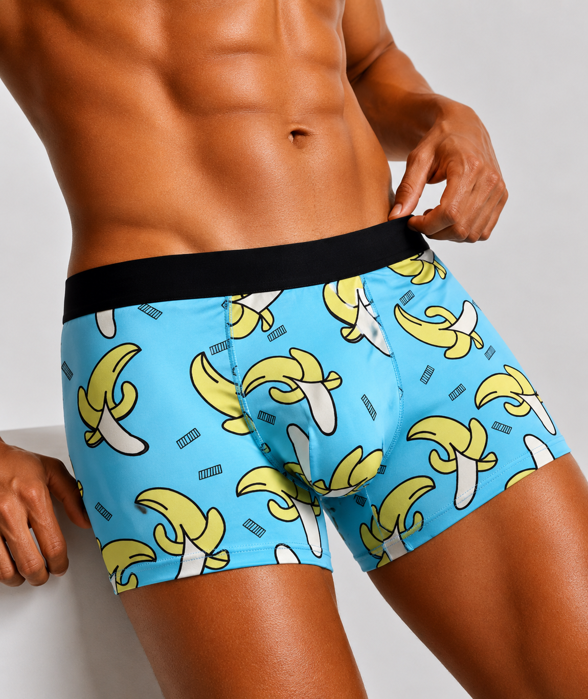 ZENVA Premium Men's Banana Print Boxer Briefs – Sky Blue | Ultra Soft, Breathable & 4-Way Stretch