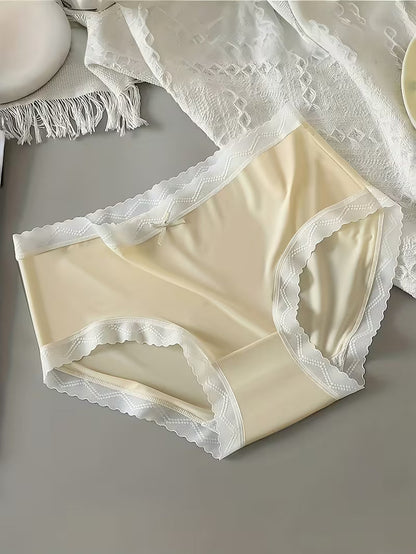 Women’s Lace Trim Mid-Waist Panties – Pack of 3 | Soft Stretch Briefs | Elegant Bow Detail Everyday Underwear