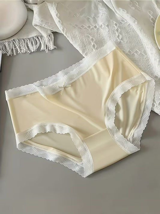 Women’s Lace Trim Mid-Waist Panties – Pack of 3 | Soft Stretch Briefs | Elegant Bow Detail Everyday Underwear