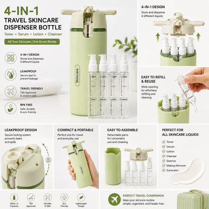 4 in 1 Travel Dispenser Bottles Shampoo Refillable Leak Proof TSA Compliant Size Containers Toiletries Toiletry with Pump Design Portable Organizer Conditioner Lotion Cream Vacation
