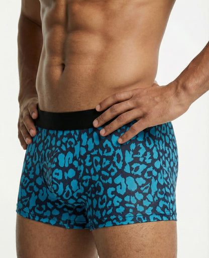ZENVA Premium Men's Blue Leopard Print Boxer Briefs – Ultra Soft, Breathable & 4-Way Stretch (PACK OF 3)