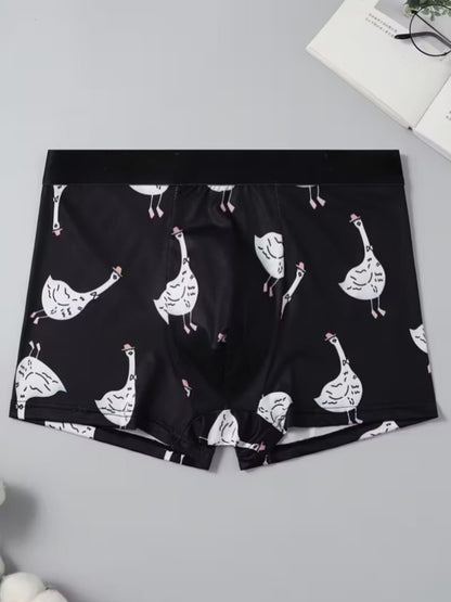 ZENVA Premium Men's Goose Print Boxer Briefs – Charcoal Black| Ultra Soft, Breathable & 4-Way Stretch (PACK OF 3)