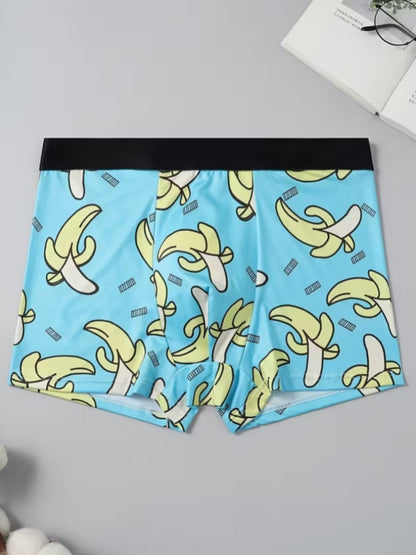 ZENVA Premium Men's Banana Print Boxer Briefs – Sky Blue | Ultra Soft, Breathable & 4-Way Stretch