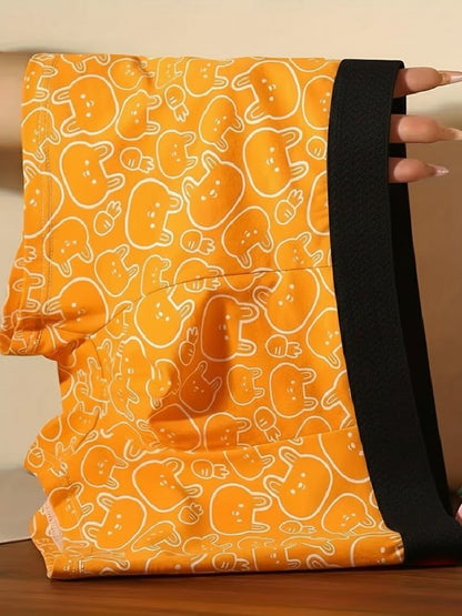 ZENVA Premium Men's Orange Cartoon Print Boxer Briefs – Ultra Soft, Breathable & 4-Way Stretch
