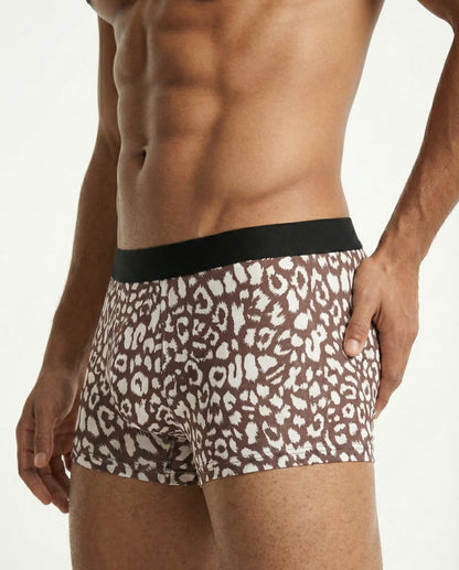 ZENVA Premium Men's Leopard Print Boxer Briefs – Brown & White | Ultra Soft, Breathable & 4-Way Stretch (PACK OF 3)
