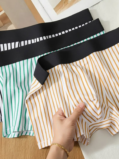 ZENVA Premium Men's Striped Boxer Briefs – White & Mustard Gold | Ultra Soft, Breathable & 4-Way Stretch (PACK OF 3)
