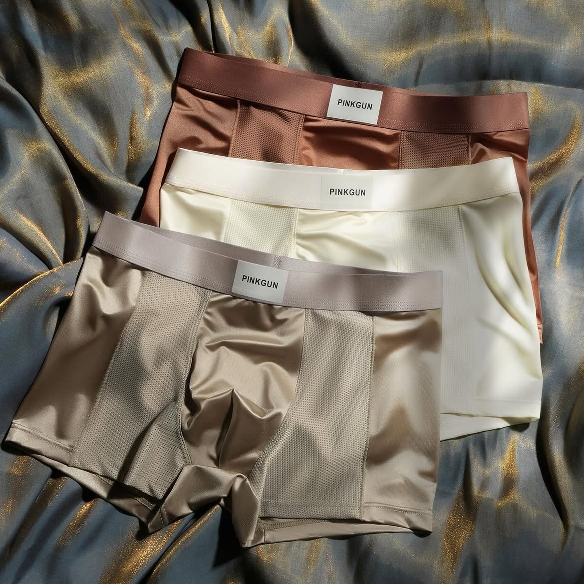 Premium Ice Silk Textured Boxer Briefs, Soft Breathable Underwear with Smooth Elastic Waistband (Pack Of 3)