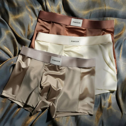Premium Ice Silk Textured Boxer Briefs, Soft Breathable Underwear with Smooth Elastic Waistband (Pack Of 3)
