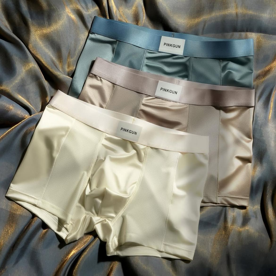 Premium Ice Silk Textured Boxer Briefs, Soft Breathable Underwear with Smooth Elastic Waistband (Pack Of 3)