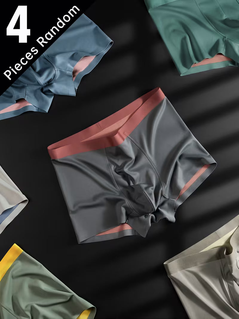 Silky Boxer Briefs Underwear - Thin Breathable Semi-Sheer Suitable for Daily Wear, Soft Cool Summer Briefs, Machine Washable Plain Color Plain for Casual & Everyday Use (Pack Of 4)