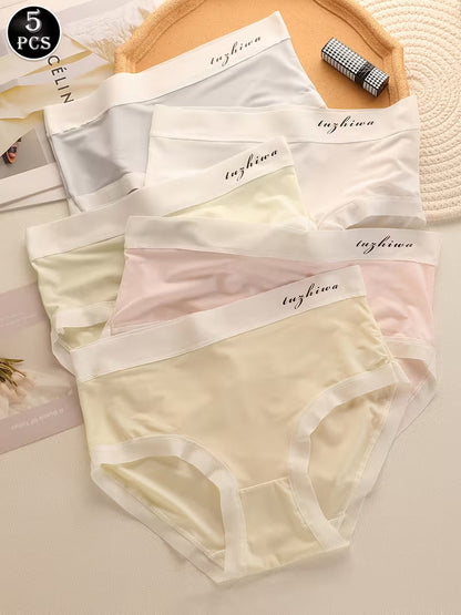 Women’s Mid-Waist Soft Stretch Panties – Pack of 5 | Breathable Everyday Briefs | Smooth Waistband Comfort Underwear