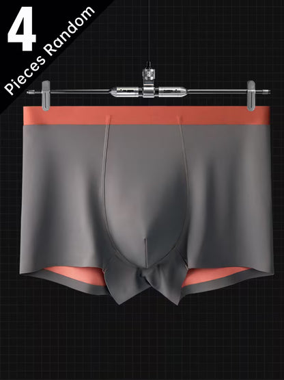 Silky Boxer Briefs Underwear - Thin Breathable Semi-Sheer Suitable for Daily Wear, Soft Cool Summer Briefs, Machine Washable Plain Color Plain for Casual & Everyday Use (Pack Of 4)