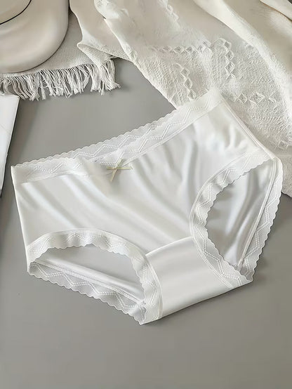 Women’s Lace Trim Mid-Waist Panties – Pack of 3 | Soft Stretch Briefs | Elegant Bow Detail Everyday Underwear