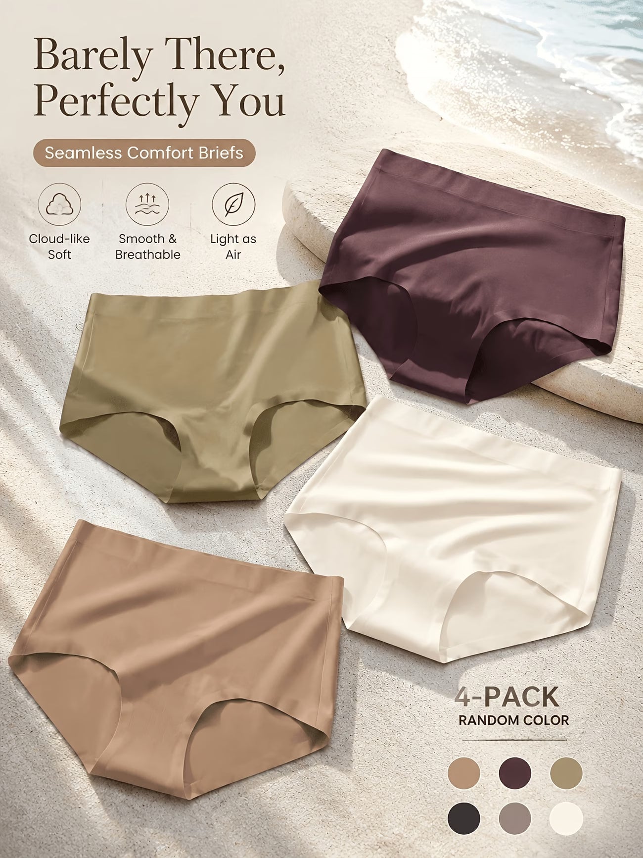 Women’s Ultra-Soft Seamless Panties | Breathable Stretch Mid-Waist Underwear for All-Day Comfort(PACK OF 4)